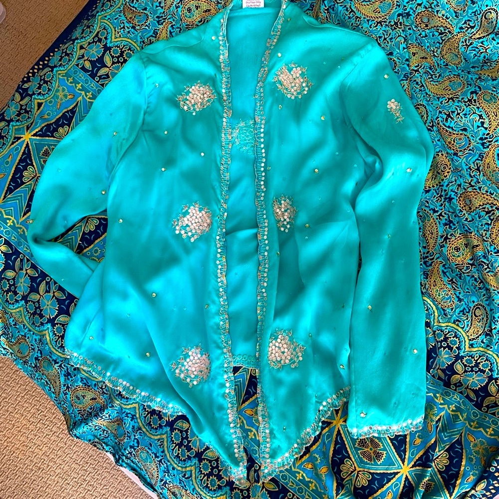 Sage vintage couture 100% premium silk, silver sequined jacket